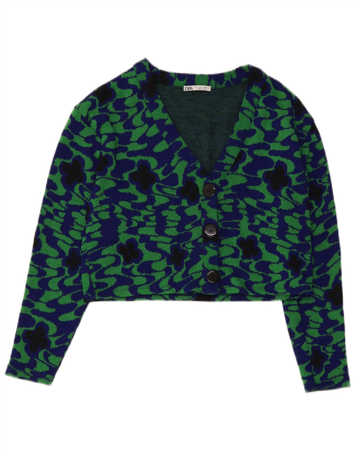 Giacca blazer a 3 bottoni corta da donna Zara UK 10 piccolo poliestere floreale verde