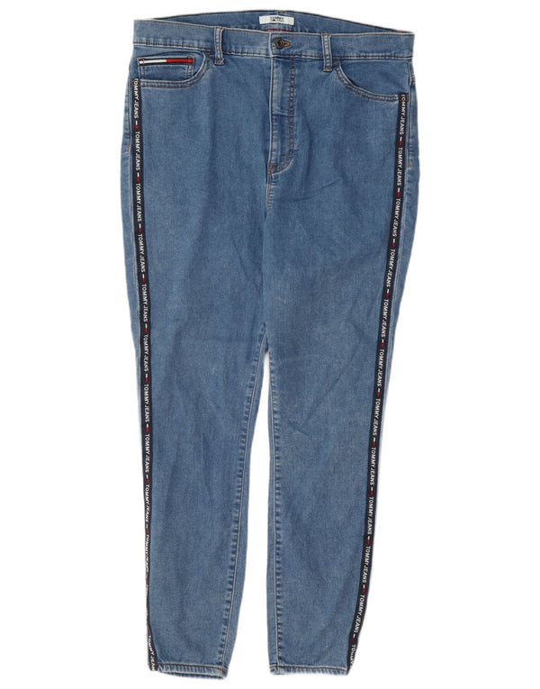 Jeans skinny grafici a vita alta da donna Tommy Hilfiger US 14 XL W34 L27 Blu