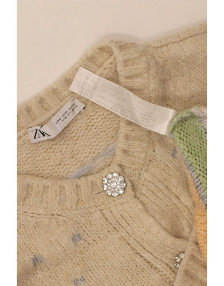 Maglione cardigan oversize da donna Zara UK 14 Acrilico geometrico beige medio