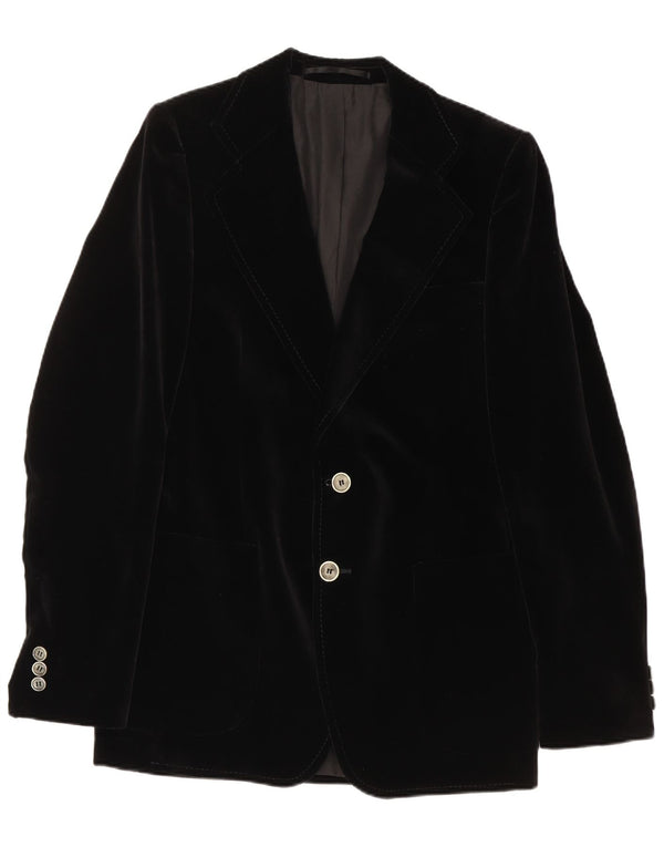 Giacca blazer in velluto a 2 bottoni vintage da uomo UK 36 piccola nera