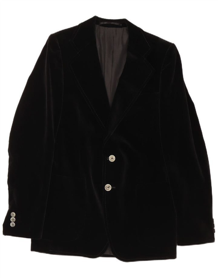 Giacca blazer in velluto a 2 bottoni vintage da uomo UK 36 piccola nera