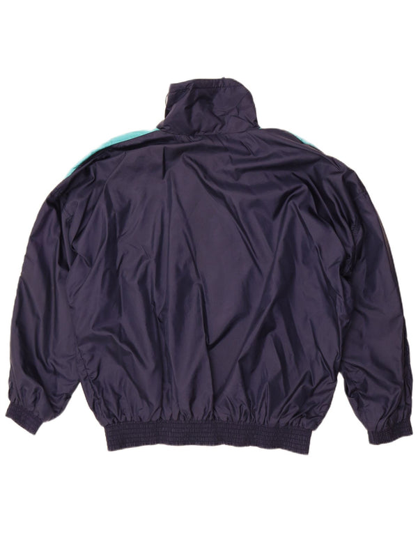 Giacca da ginnastica vintage da uomo, grande, in nylon color block blu navy