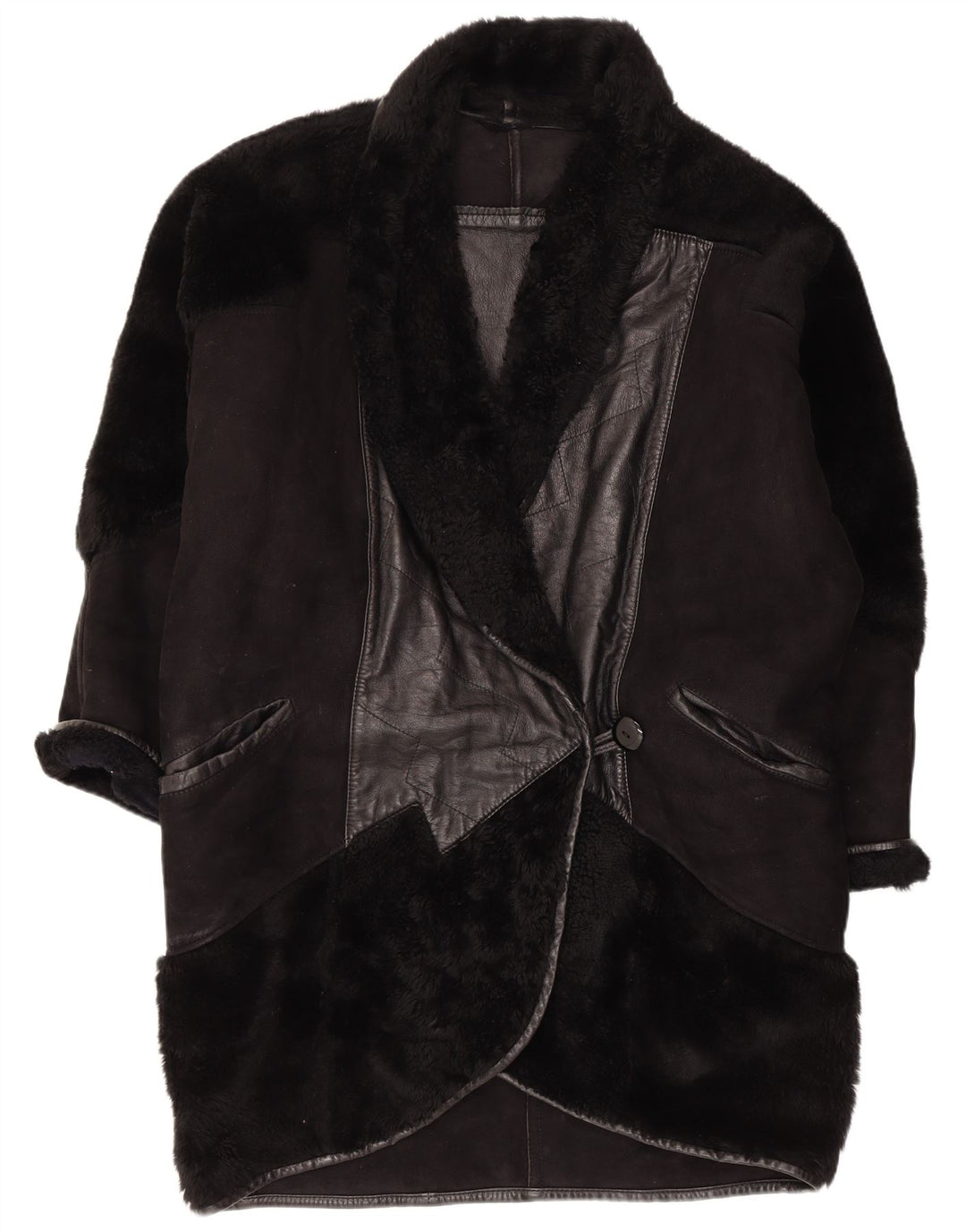 Cappotto vintage in shearling da donna UK 18 XL Nero