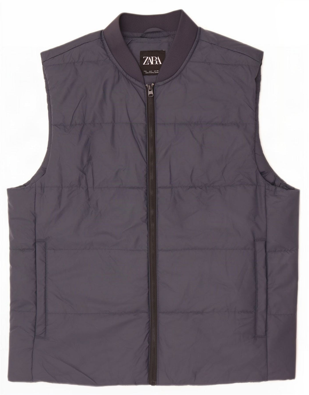 Gilet imbottito da uomo Zara UK 40 grande in poliestere blu navy