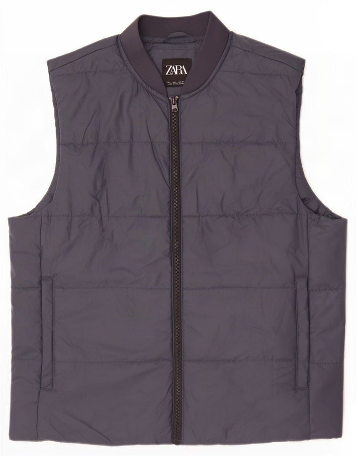 Gilet imbottito da uomo Zara UK 40 grande in poliestere blu navy