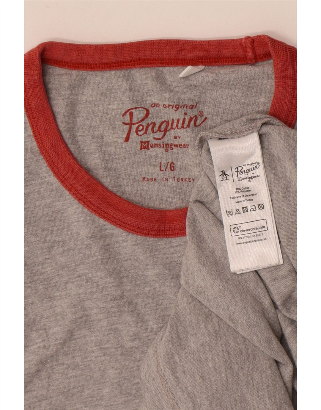 T-shirt da uomo Penguin Top grande in cotone grigio
