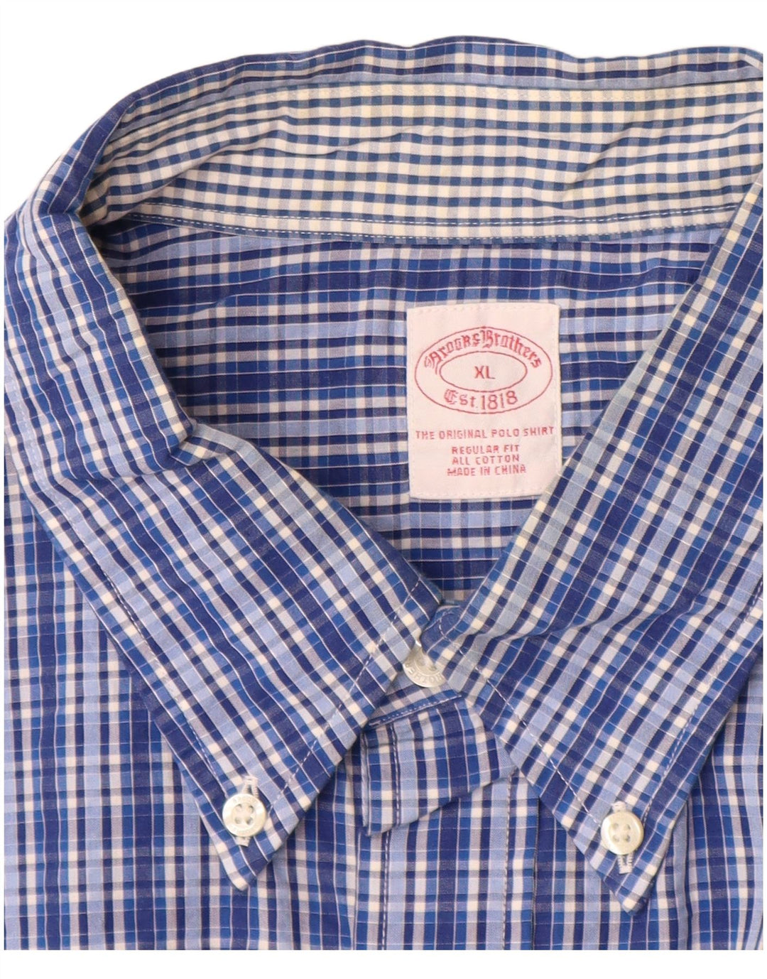BROOKS BROTHERS Camicia da uomo a maniche corte vestibilità regolare XL in cotone a quadri blu
