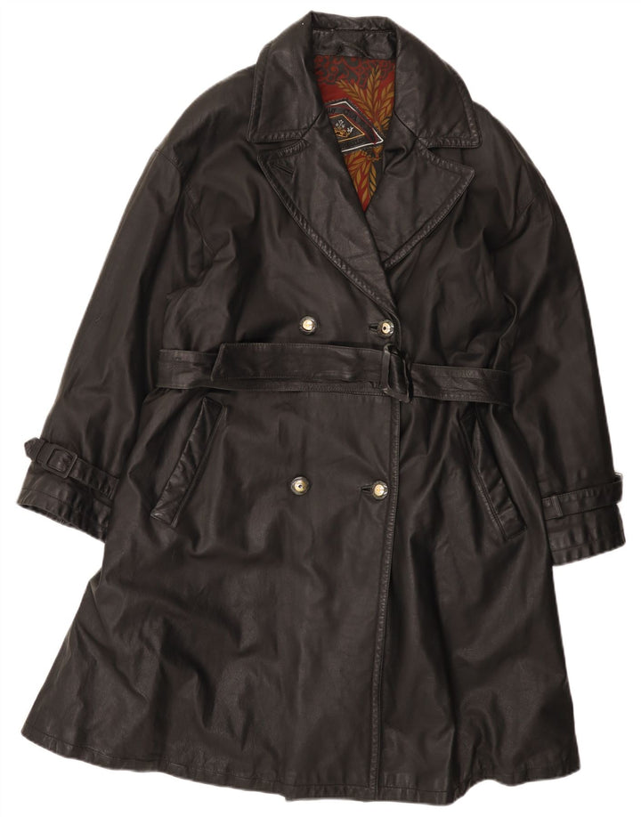Cappotto in pelle doppiopetto vintage da donna IT 44 medio in pelle nera