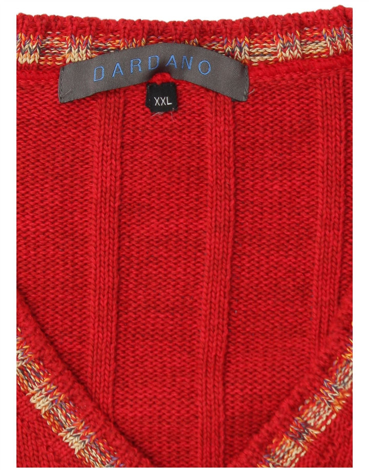 Maglione da uomo con scollo a V Dardano 2XL in lana rossa