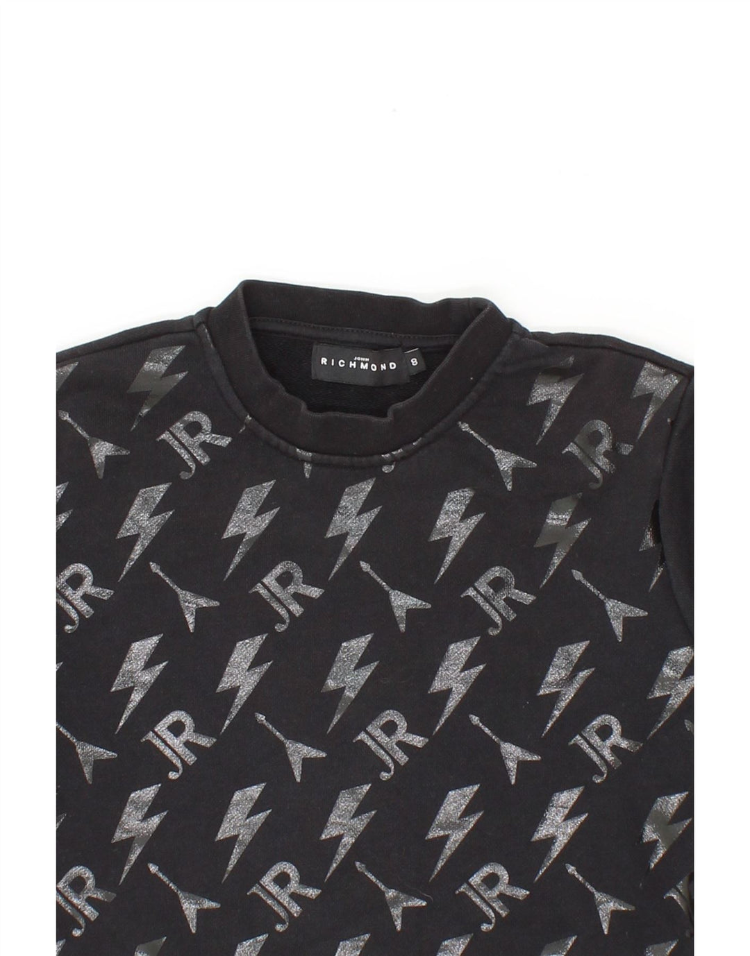 RICHMOND Boys Graphic Sweatshirt Jumper 7-8 Years Black Geometric Cotton Vintage Richmond and Second-Hand Richmond from Messina Hembry 