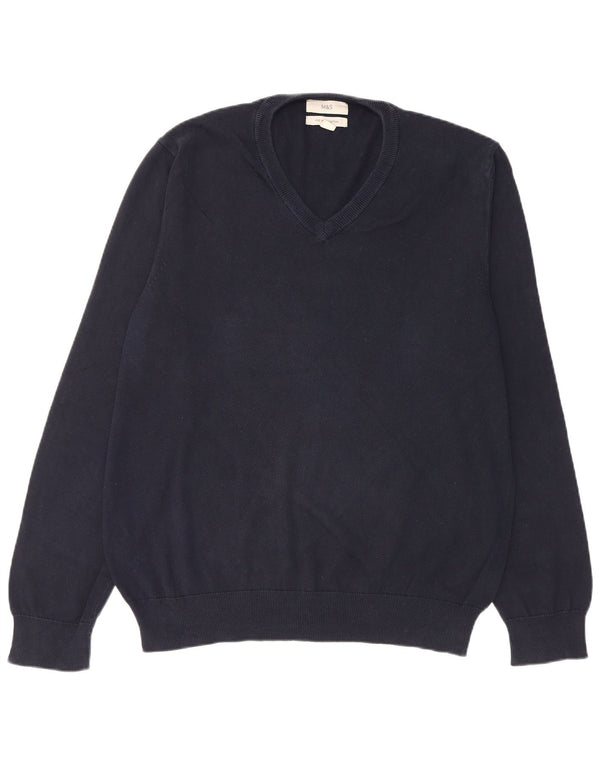 Maglione da uomo con scollo a V Marks & Spencer grande in cotone blu navy