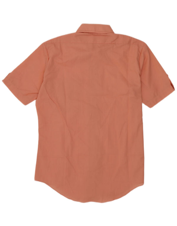 Camicia vintage da uomo a maniche corte taglia 15 1/2 poliestere rosa medio