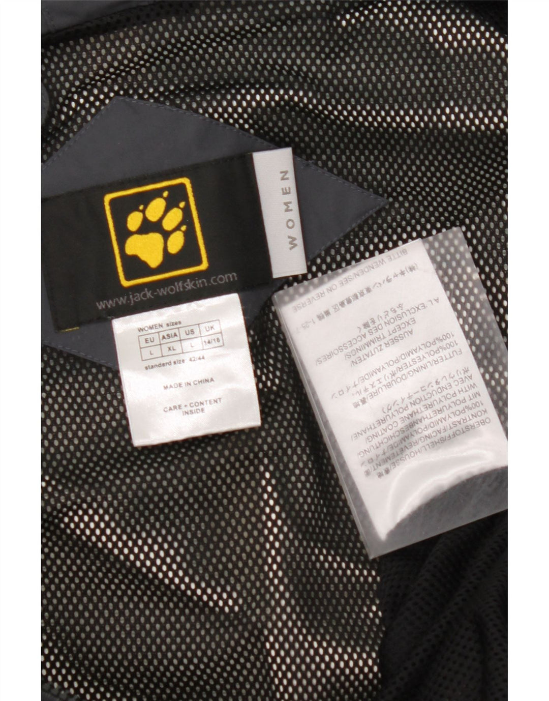 JACK WOLFSKIN Giacca antipioggia con cappuccio da donna UK 14/16 Large Grigio Colourblock