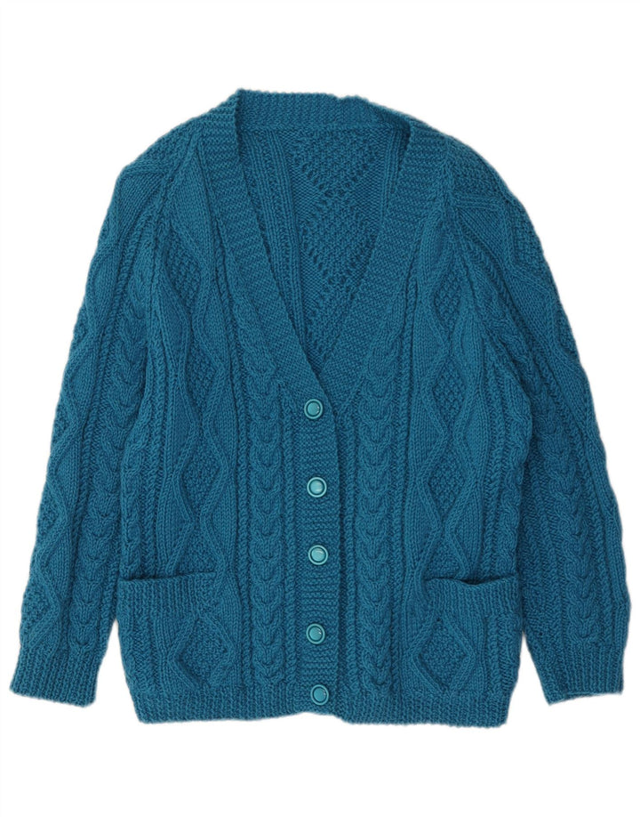 Maglione cardigan con maniche a 3/4 da donna VINTAGE UK 16 grande blu