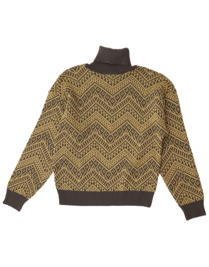 Maglione maglione vintage da donna con collo alto UK 14 Chevron giallo medio