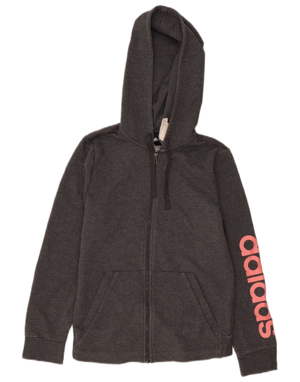 Maglione con cappuccio e zip grafica da donna Adidas UK 12/14 Cotone grigio medio