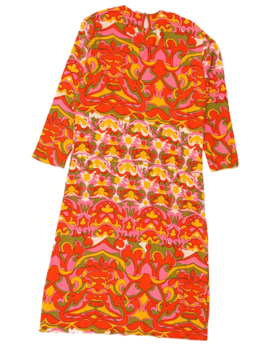 Abito a trapezio vintage da donna con maniche a 3/4 UK 12 rosso medio floreale
