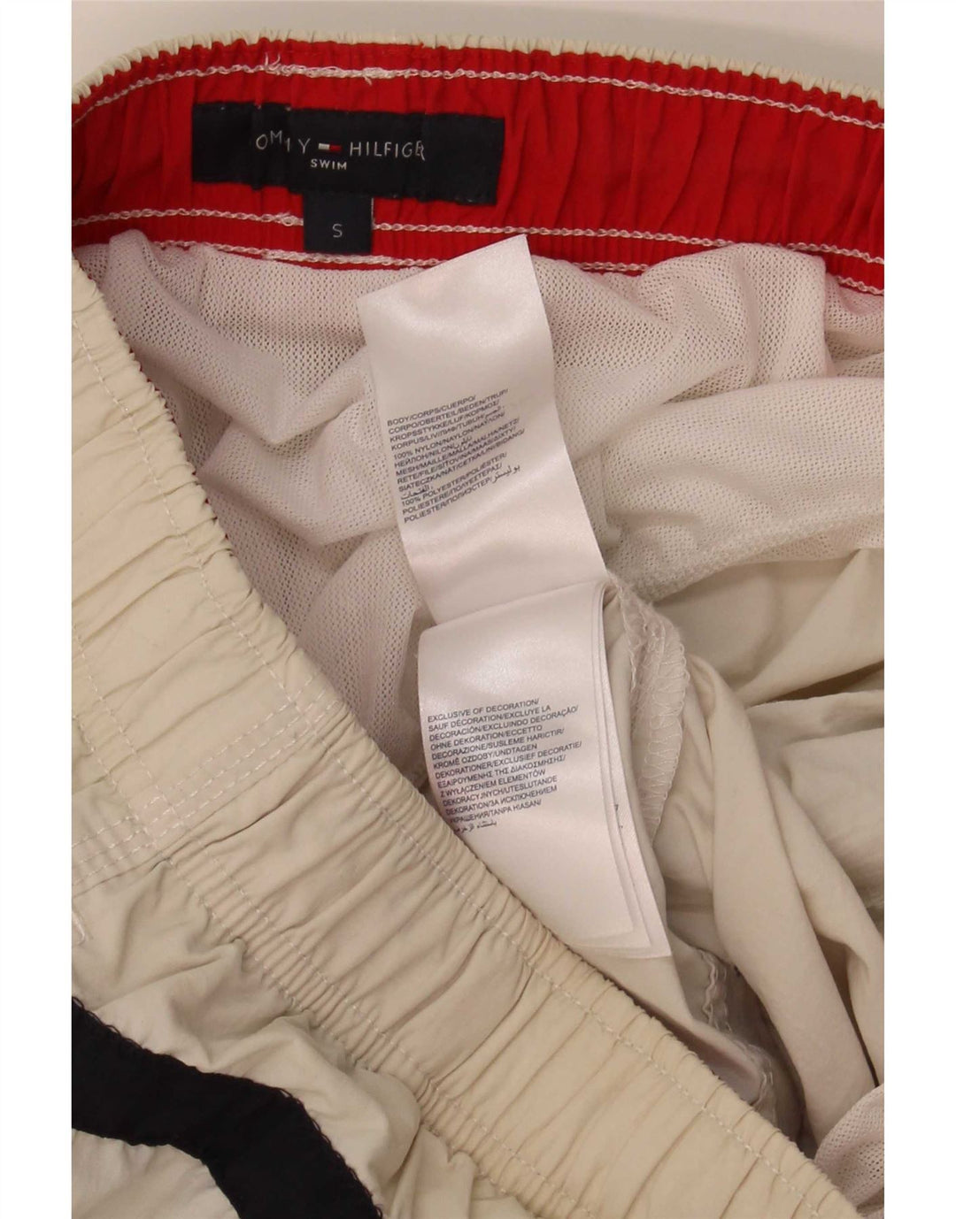 Pantaloncini da bagno da uomo Tommy Hilfiger piccoli in poliestere color block beige