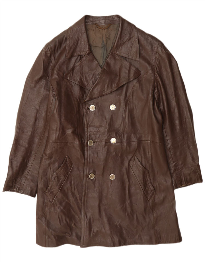 Cappotto in pelle doppio petto vintage da uomo UK 36 piccolo bordeaux