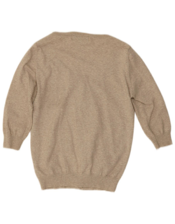 Maglione cardigan con maniche a 3/4 da donna Zara UK 14 grande cotone beige