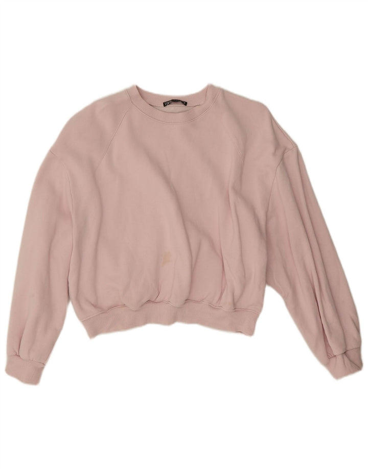 Felpa corta oversize da donna Zara, maglione UK 14, cotone rosa medio