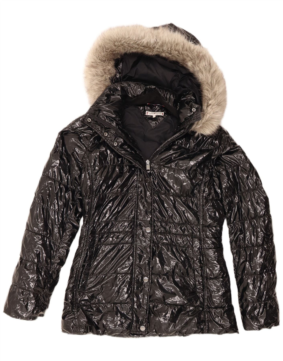 Giacca imbottita con cappuccio da donna Tommy Hilfiger UK 10 Small nera in poliammide