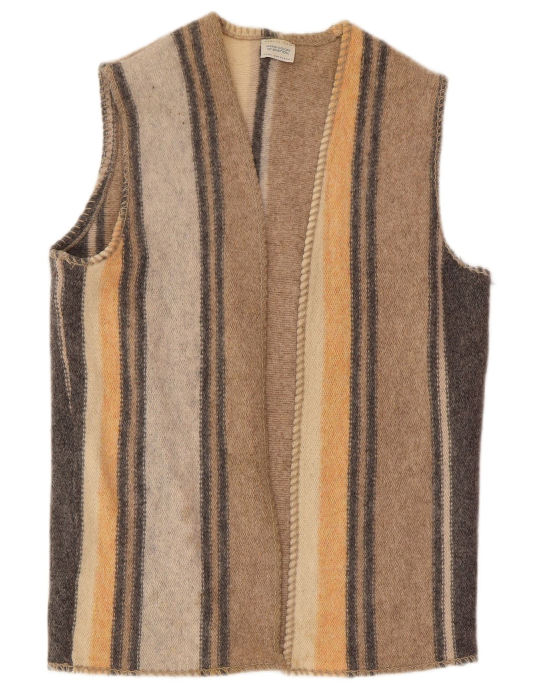 Maglione cardigan senza maniche da donna Benetton UK 16 grande lana multicolore