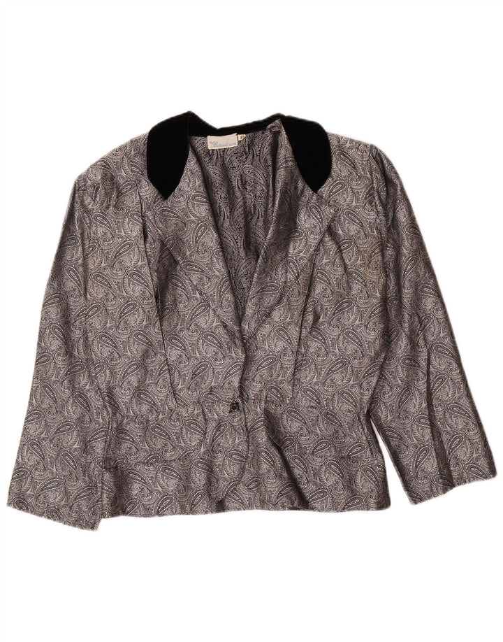 Top cardigan da donna vintage IT 42 seta Paisley argento medio
