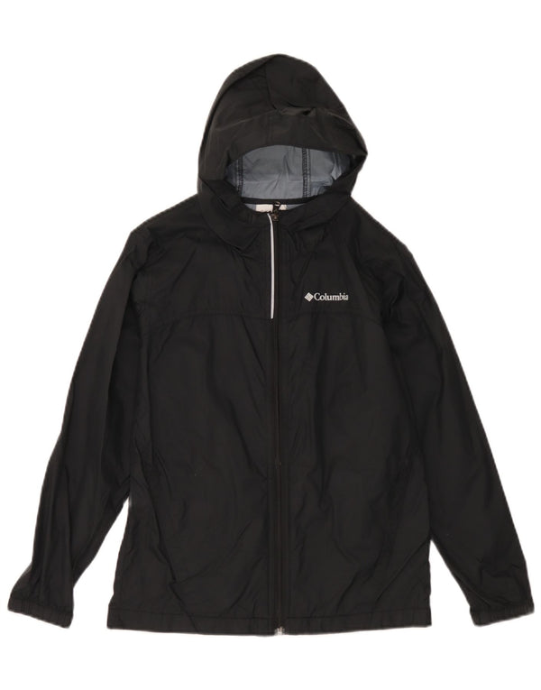 Columbia Boys Hooded Rain Jacket 10-11 Years Medium Black Nylon