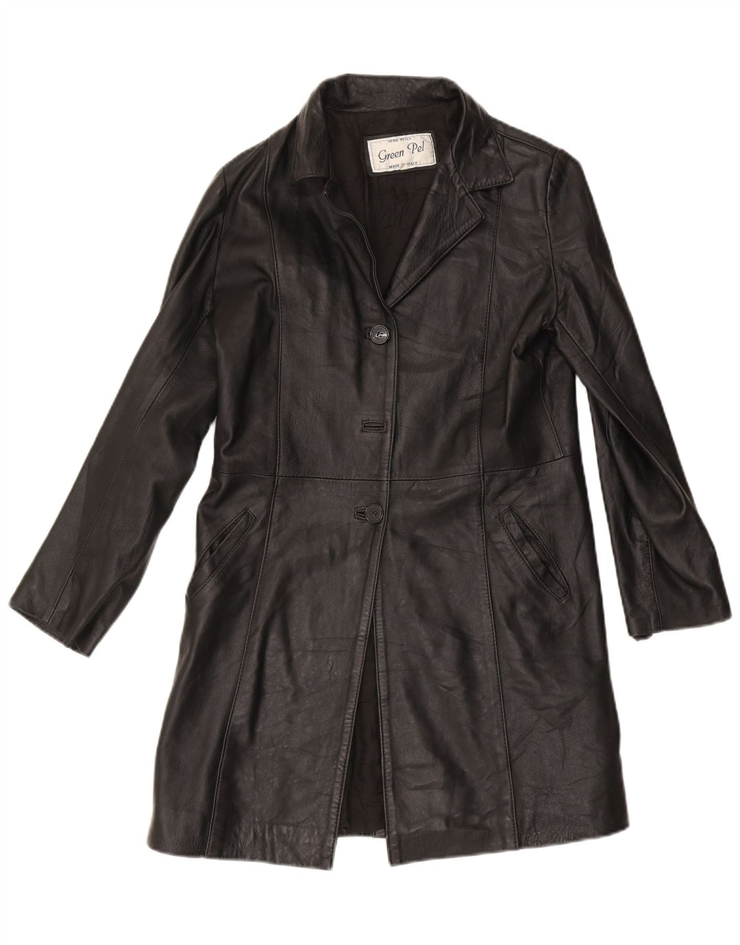 Cappotto in pelle vintage da donna IT 46 grande nero