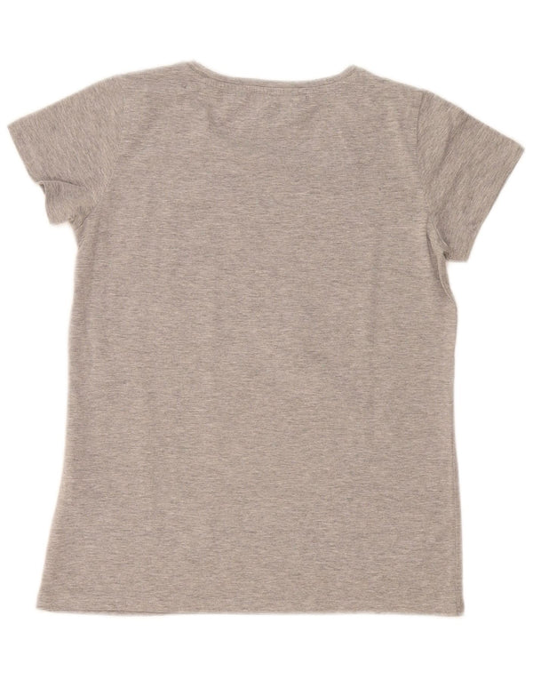 T-shirt grafica da donna Rifle Top UK 14 grande cotone chiazzato grigio