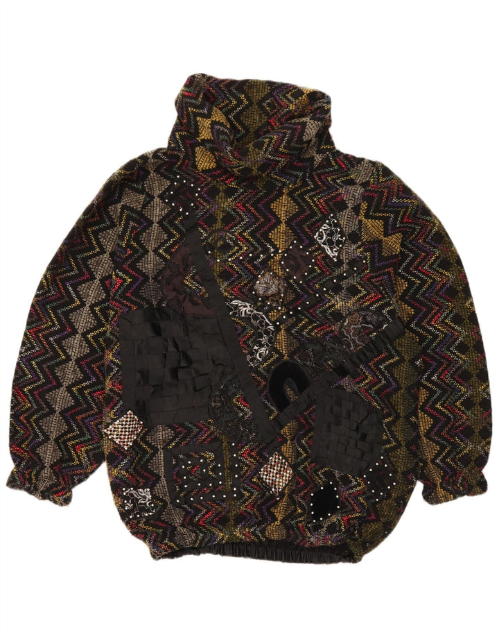 Maglione maglione vintage da donna con collo alto UK 20 2XL retrò multicolore