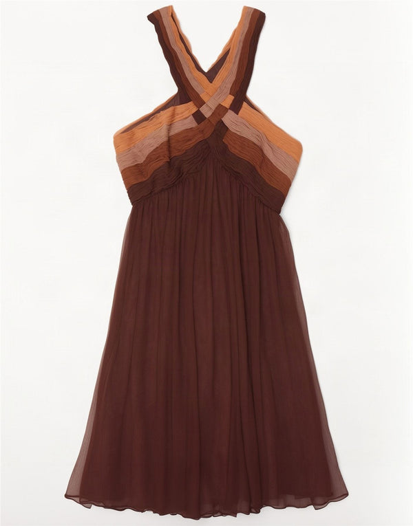Abito a trapezio da donna Monsoon UK 14 Large Marrone Colourblock Poliestere