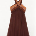 Abito a trapezio da donna Monsoon UK 14 Large Marrone Colourblock Poliestere