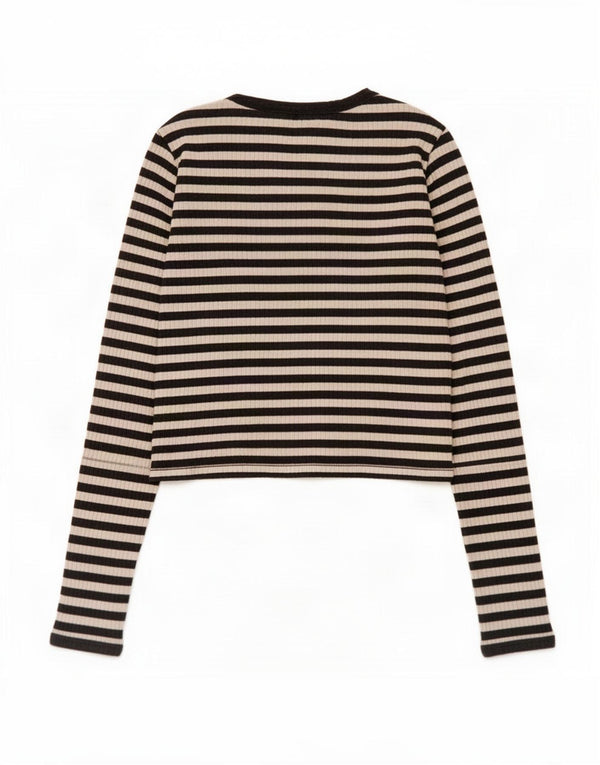 Top corto da donna Zara a maniche lunghe UK 8 piccolo in cotone a righe nere