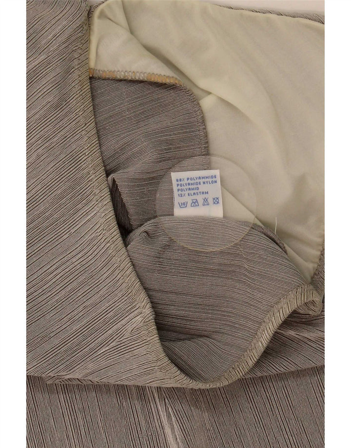 Abito Mini Halter Donna Vintage UK 12 Medio Grigio A Righe in Poliammide