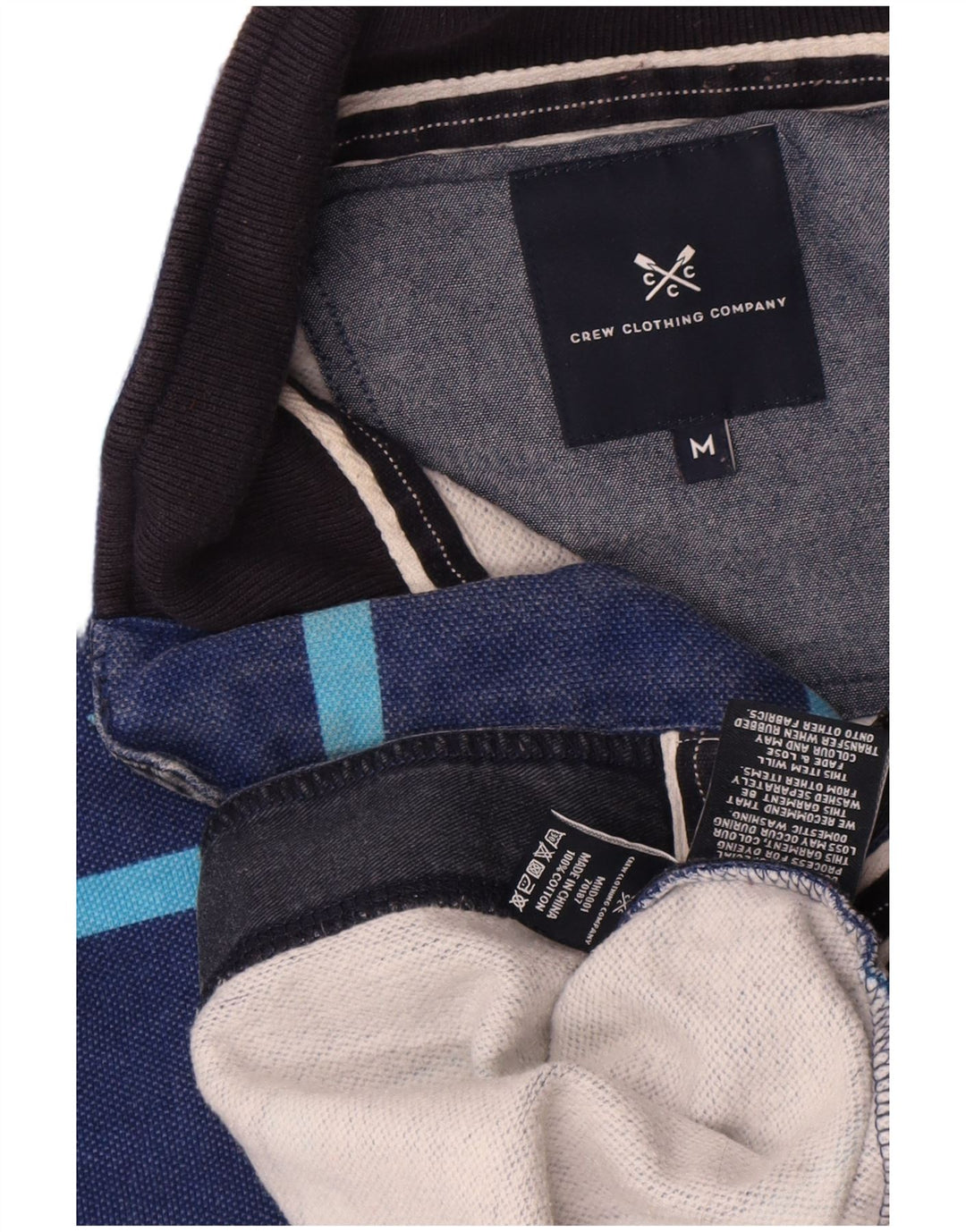 Crew Clothing Felpa da uomo con collo con zip, maglione medio a righe blu navy