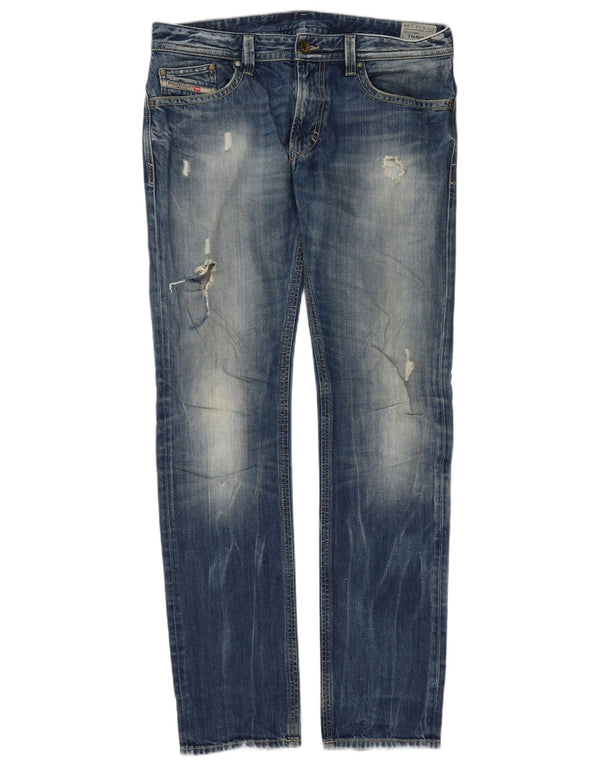 Diesel Uomo Thavar Jeans Skinny Slim Distressed W34 L34 Cotone Blu