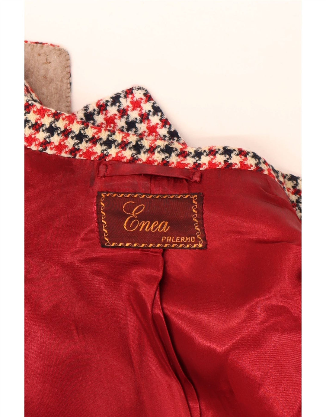 Giacca blazer vintage da donna con maniche a 3/4 UK 16 grande pied de poule rosso