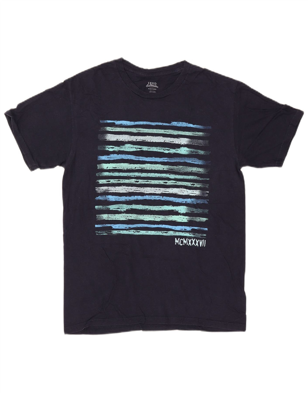 T-shirt grafica da uomo Izod Salt Water Top Small in cotone blu navy