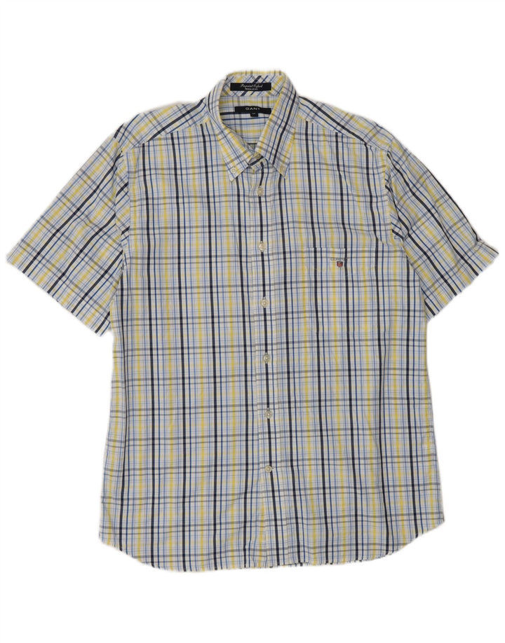 Gant Camicia da uomo a maniche corte vestibilità regolare in cotone a quadri blu medio