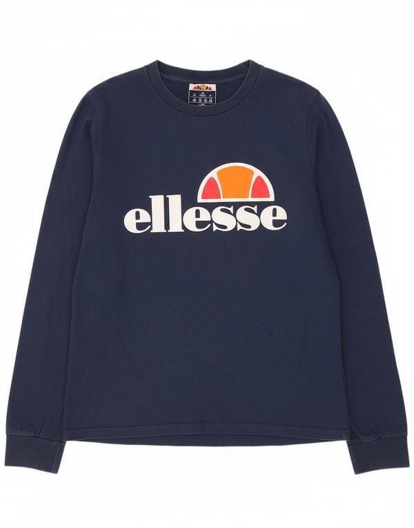 Top grafico da donna Ellesse manica lunga UK 12 cotone blu navy medio