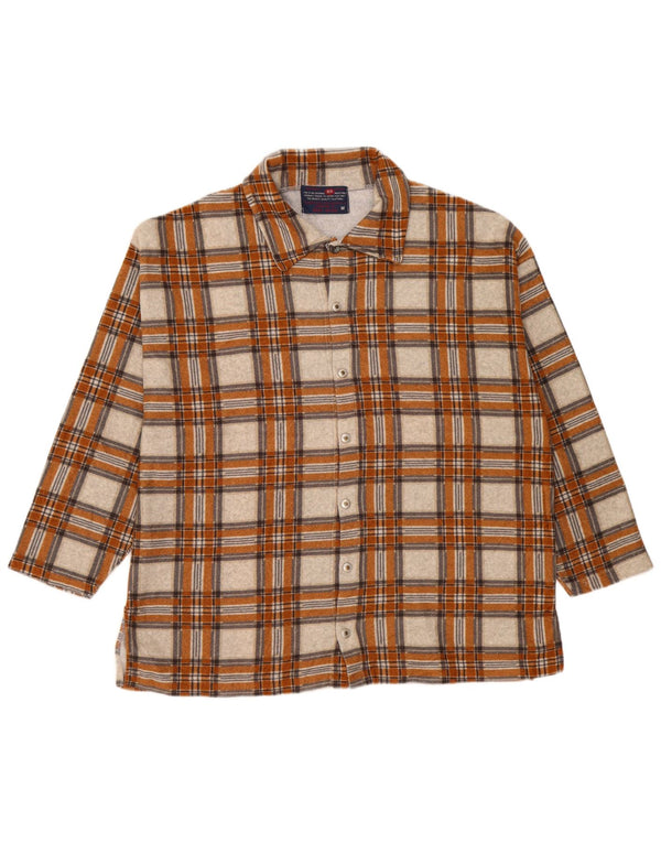 Camicia oversize oversize da donna vintage in flanella UK 14 Check beige medio