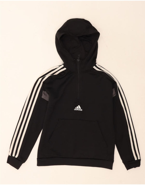 Felpa con cappuccio da ragazza Adidas con zip e collo, 11-12 anni, poliestere color block nero
