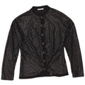 Camicetta camicia vintage da donna UK 12 poliammide geometrica nera media