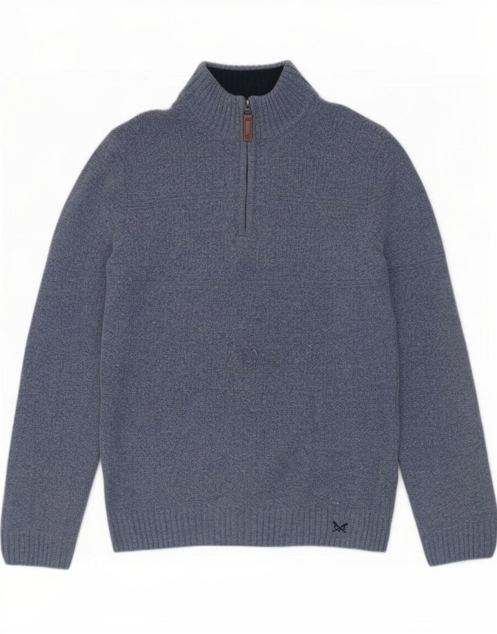 Crew Clothing Maglione da uomo con zip e collo piccolo in lana d'agnello blu