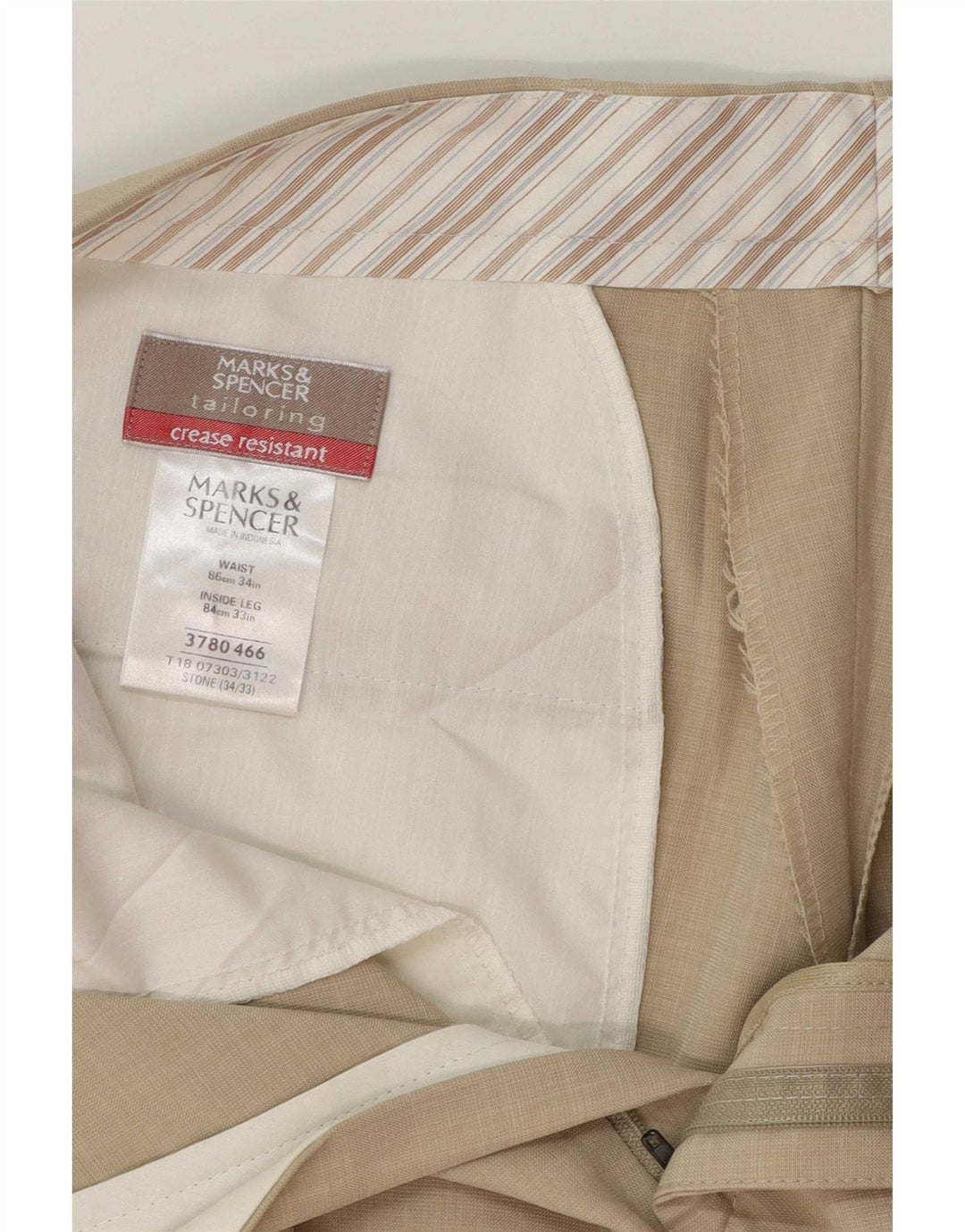 Pantaloni da abito dritti da uomo Marks & Spencer W34 L28 Poliestere beige