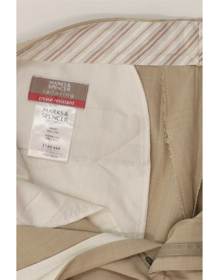 Pantaloni da abito dritti da uomo Marks & Spencer W34 L28 Poliestere beige