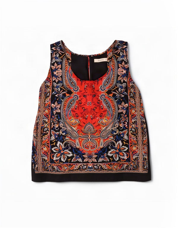 Camicetta senza maniche da donna Oasis UK 16 Grande Paisley multicolore