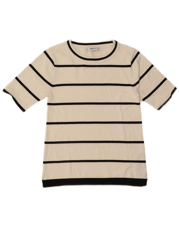 T-shirt Zara da donna Top UK 12 viscosa a righe bianche medie